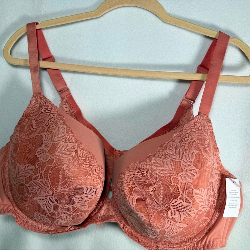 Auden Womens Lightly Lined Balconette Bra Size 46DD Pink Lace Overlay